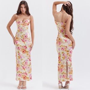 House Of CB Josefina Ivory Floral Maxi Dress Size Small
